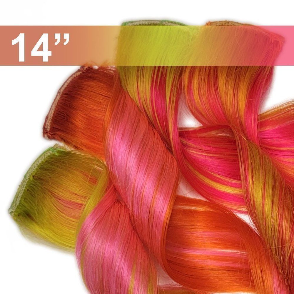 Neon Fall Colored Real Human Hair Extensions Clip in Highlights Orange Pink